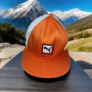 Puma Patch Hat Orange with White Mesh SnapBack Trucker One Size Fits All F1 Race